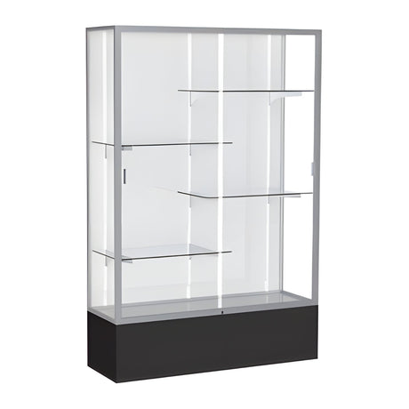 Spirit Black Display Case (Unighted), White Laminate Back w/ Satin Natural aluminum frame finish, 72"H x 48"W x 16"D