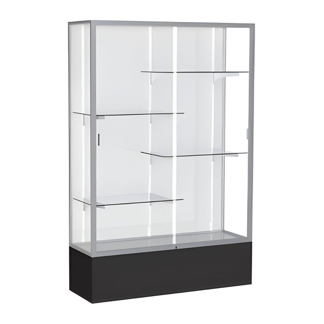 Spirit Black Display Case (Unighted), White Laminate Back w/ Satin Natural aluminum frame finish, 72"H x 48"W x 16"D