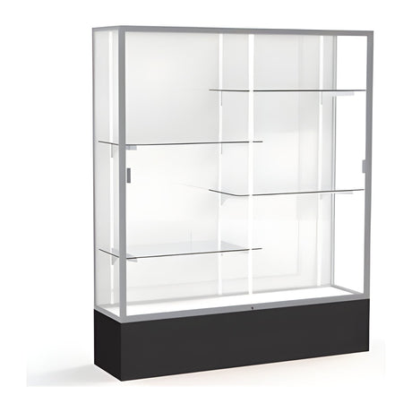 Spirit Black Display Case (Unighted), White Laminate Back w/ Satin Natural aluminum frame finish, 72"H x 60"W x 16"D
