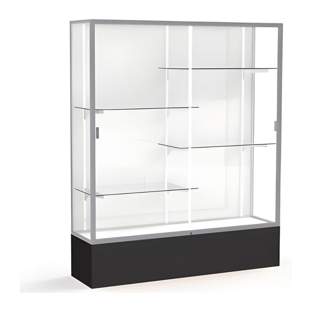 Spirit Black Display Case (Unighted), White Laminate Back w/ Satin Natural aluminum frame finish, 72"H x 60"W x 16"D