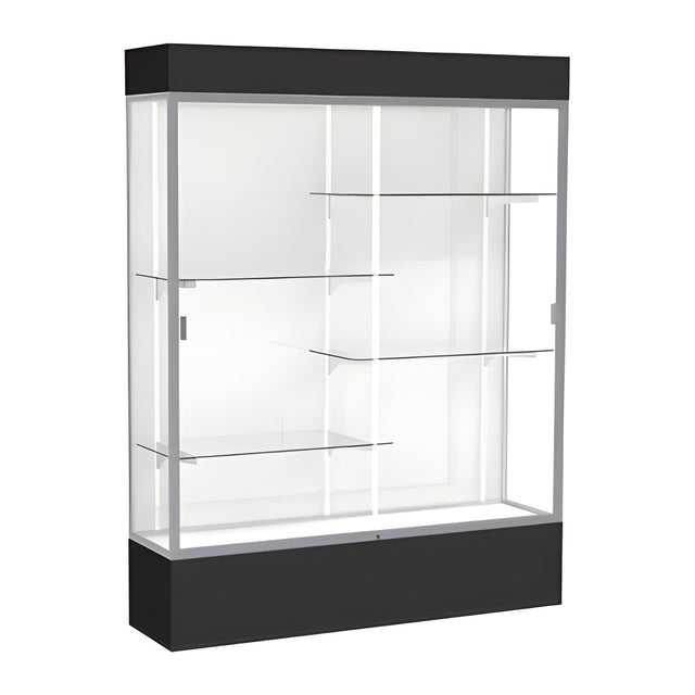 Spirit Black Display Case (Lighted), White Laminate Back w/ Satin Natural aluminum frame finish, 80"H x 60"W x 16"D