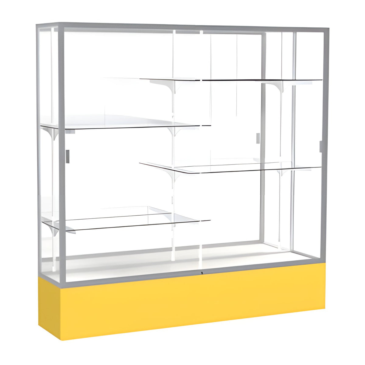 Spirit Goldenrod Display Case (Unighted), Mirror Back w/ Satin Natural aluminum frame finish, 72"H x 72"W x 16"D