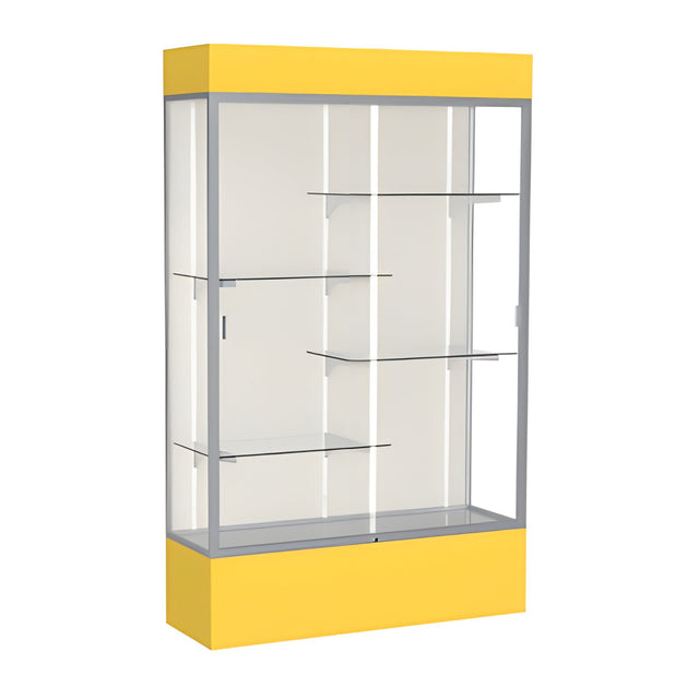 Spirit Goldenrod Display Case (Lighted), Plaque Fabric Back w/ Satin Natural aluminum frame finish, 80"H x 48"W x 16"D