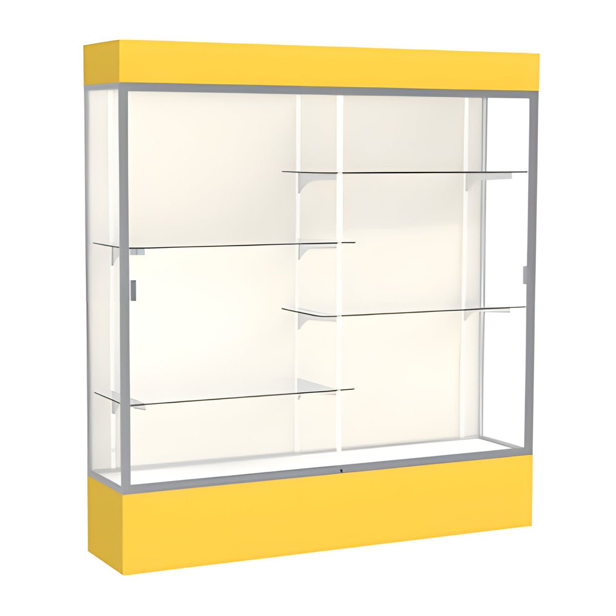 Spirit Goldenrod Display Case (Lighted), Plaque Fabric Back w/ Satin Natural aluminum frame finish, 80"H x 72"W x 16"D