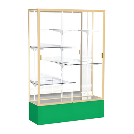 Spirit Kelly Green Display Case (Unighted), Mirror Back w/ Champagne aluminum frame finish, 72"H x 48"W x 16"D