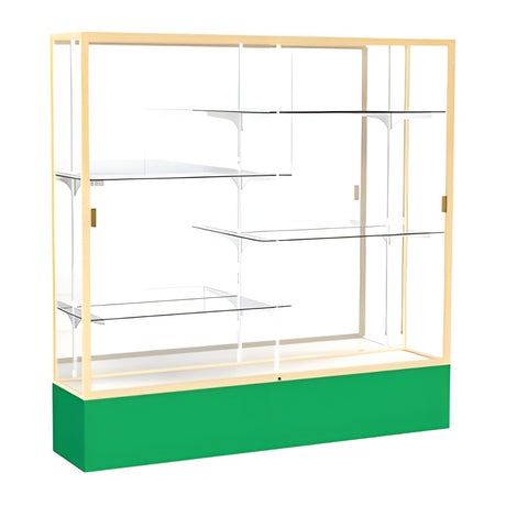 Spirit Kelly Green Display Case (Unighted), Mirror Back w/ Champagne aluminum frame finish, 72"H x 72"W x 16"D