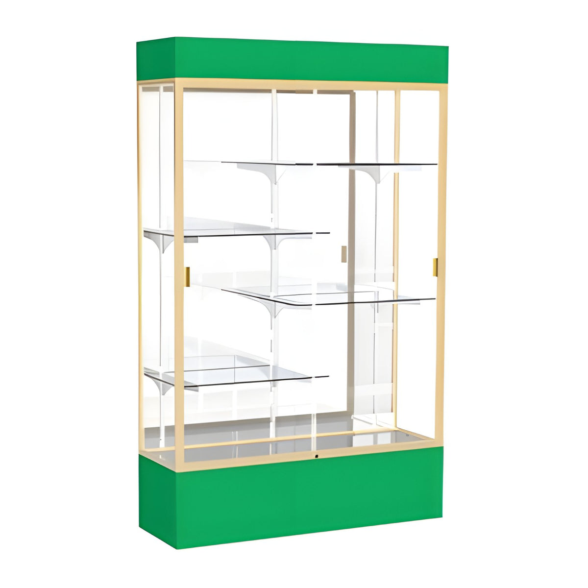 Spirit Kelly Green Display Case (Lighted), Mirror Back w/ Champagne aluminum frame finish, 80"H x 48"W x 16"D