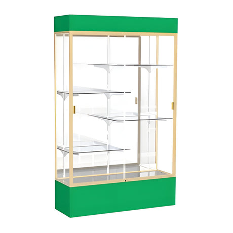 Spirit Kelly Green Display Case (Lighted), Mirror Back w/ Champagne aluminum frame finish, 80"H x 48"W x 16"D