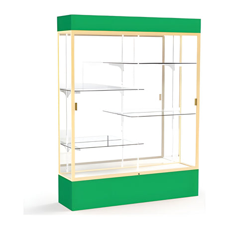 Spirit Kelly Green Display Case (Lighted), Mirror Back w/ Champagne aluminum frame finish, 80"H x 60"W x 16"D
