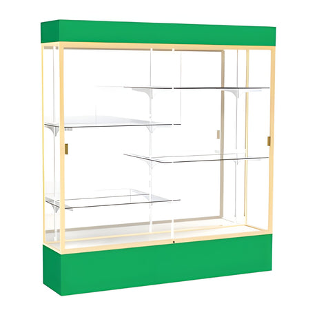 Spirit Kelly Green Display Case (Lighted), Mirror Back w/ Champagne aluminum frame finish, 80"H x 72"W x 16"D