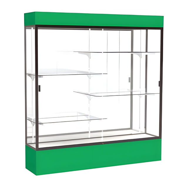 Spirit Kelly Green Display Case (Lighted), Mirror Back w/ Dark Bronze aluminum frame finish, 80"H x 72"W x 16"D