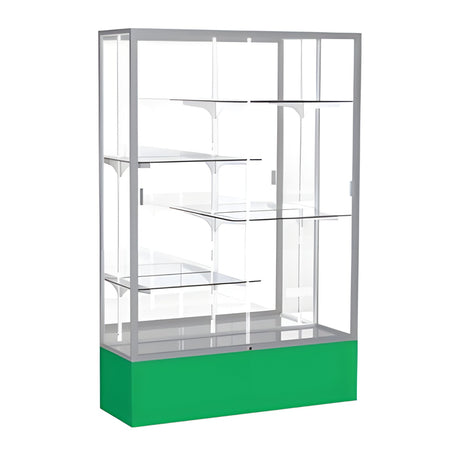 Spirit Kelly Green Display Case (Unighted), Mirror Back w/ Satin Natural aluminum frame finish, 72"H x 48"W x 16"D