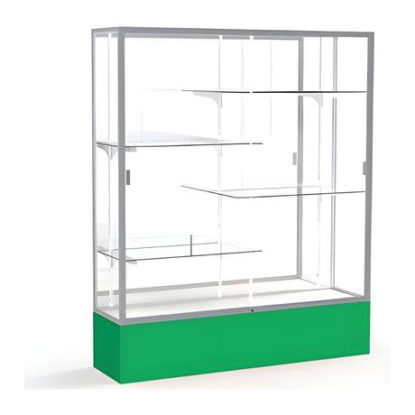 Spirit Kelly Green Display Case (Unighted), Mirror Back w/ Satin Natural aluminum frame finish, 72"H x 60"W x 16"D