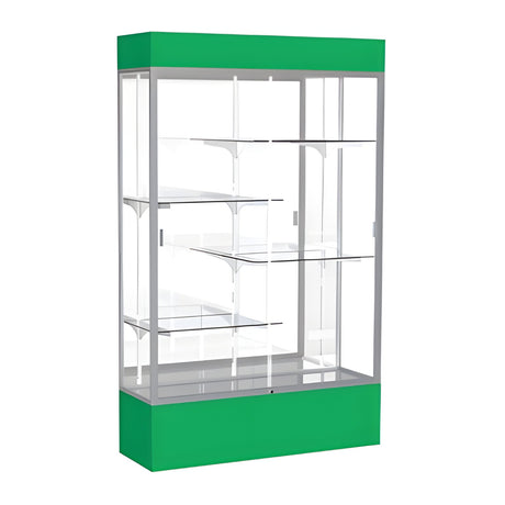 Spirit Kelly Green Display Case (Lighted), Mirror Back w/ Satin Natural aluminum frame finish, 80"H x 48"W x 16"D