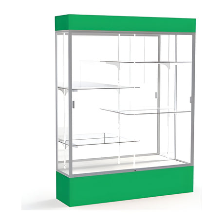 Spirit Kelly Green Display Case (Lighted), Mirror Back w/ Satin Natural aluminum frame finish, 80"H x 60"W x 16"D