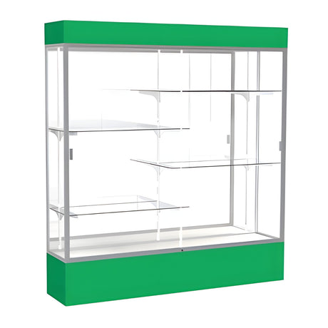 Spirit Kelly Green Display Case (Lighted), Mirror Back w/ Satin Natural aluminum frame finish, 80"H x 72"W x 16"D