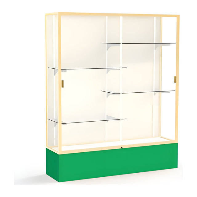 Spirit Kelly Green Display Case (Unighted), Plaque Fabric Back w/ Champagne aluminum frame finish, 72"H x 60"W x 16"D