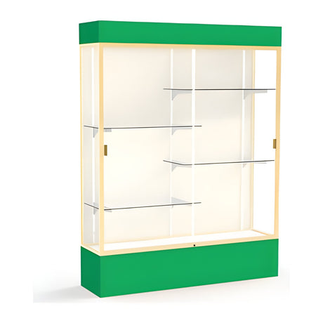 Spirit Kelly Green Display Case (Lighted), Plaque Fabric Back w/ Champagne aluminum frame finish, 80"H x 60"W x 16"D