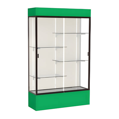 Spirit Kelly Green Display Case (Lighted), Plaque Fabric Back w/ Dark Bronze aluminum frame finish, 80"H x 48"W x 16"D