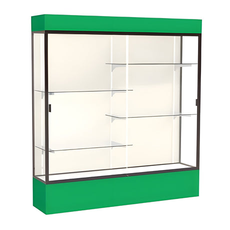 Spirit Kelly Green Display Case (Lighted), Plaque Fabric Back w/ Dark Bronze aluminum frame finish, 80"H x 72"W x 16"D