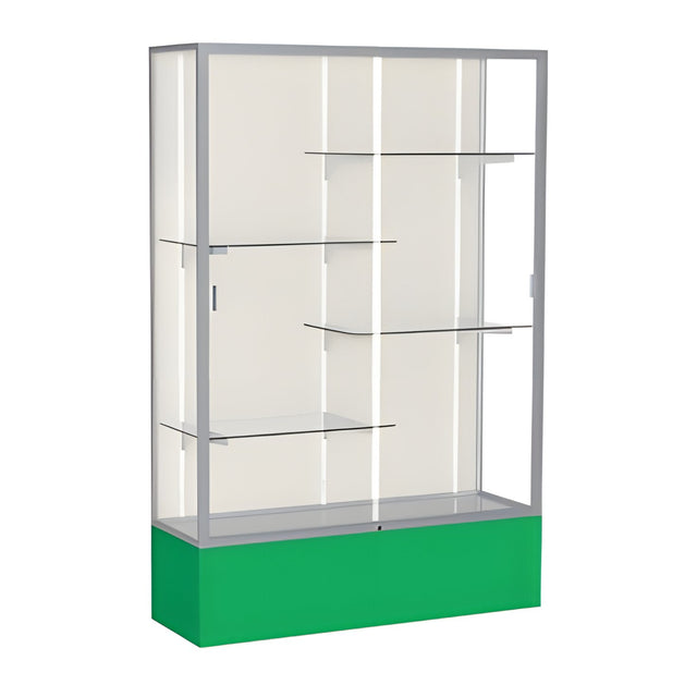 Spirit Kelly Green Display Case (Unighted), Plaque Fabric Back w/ Satin Natural aluminum frame finish, 72"H x 48"W x 16"D