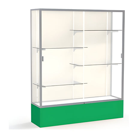 Spirit Kelly Green Display Case (Unighted), Plaque Fabric Back w/ Satin Natural aluminum frame finish, 72"H x 60"W x 16"D