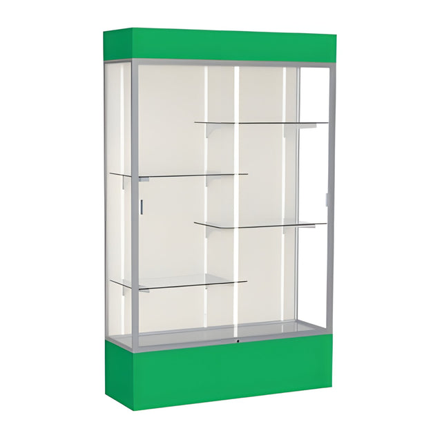 Spirit Kelly Green Display Case (Lighted), Plaque Fabric Back w/ Satin Natural aluminum frame finish, 80"H x 48"W x 16"D