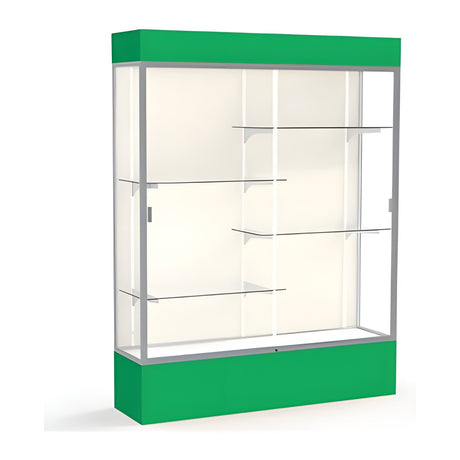 Spirit Kelly Green Display Case (Lighted), Plaque Fabric Back w/ Satin Natural aluminum frame finish, 80"H x 60"W x 16"D