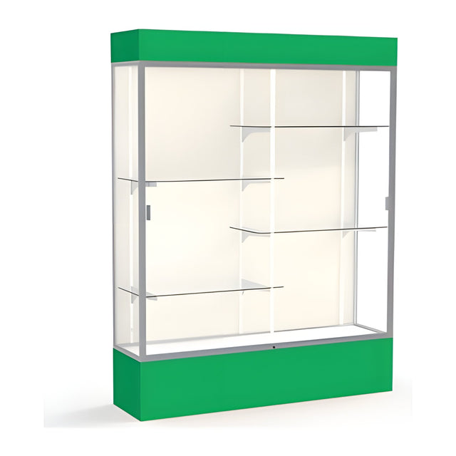 Spirit Kelly Green Display Case (Lighted), Plaque Fabric Back w/ Satin Natural aluminum frame finish, 80"H x 60"W x 16"D
