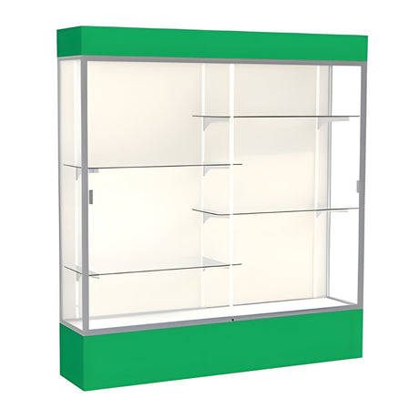Spirit Kelly Green Display Case (Lighted), Plaque Fabric Back w/ Satin Natural aluminum frame finish, 80"H x 72"W x 16"D