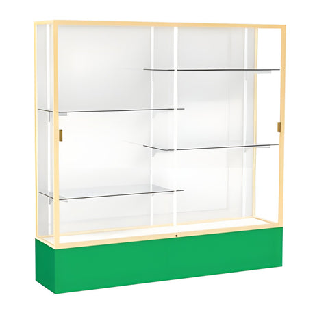 Spirit Kelly Green Display Case (Unighted), White Laminate Back w/ Champagne aluminum frame finish, 72"H x 72"W x 16"D