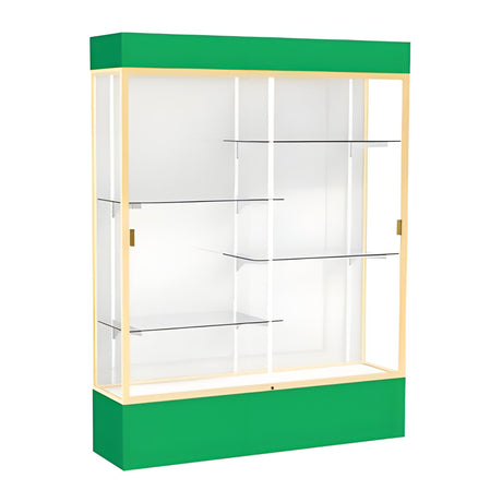 Spirit Kelly Green Display Case (Lighted), White Laminate Back w/ Champagne aluminum frame finish, 80"H x 60"W x 16"D