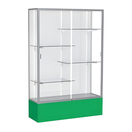 Spirit Kelly Green Display Case (Unighted), White Laminate Back w/ Satin Natural aluminum frame finish, 72"H x 48"W x 16"D