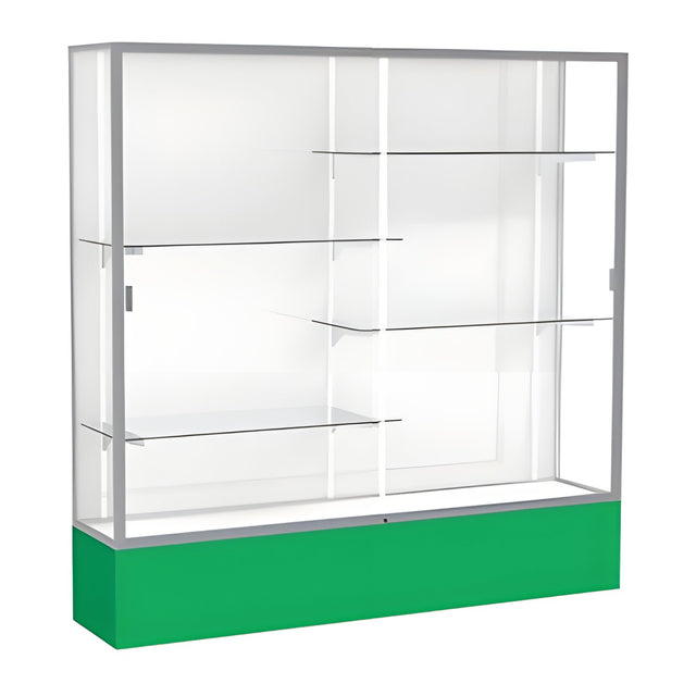 Spirit Kelly Green Display Case (Unighted), White Laminate Back w/ Satin Natural aluminum frame finish, 72"H x 72"W x 16"D
