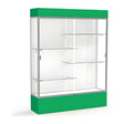 Spirit Kelly Green Display Case (Lighted), White Laminate Back w/ Satin Natural aluminum frame finish, 80"H x 60"W x 16"D