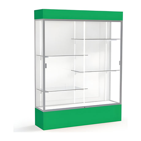 Spirit Kelly Green Display Case (Lighted), White Laminate Back w/ Satin Natural aluminum frame finish, 80"H x 60"W x 16"D