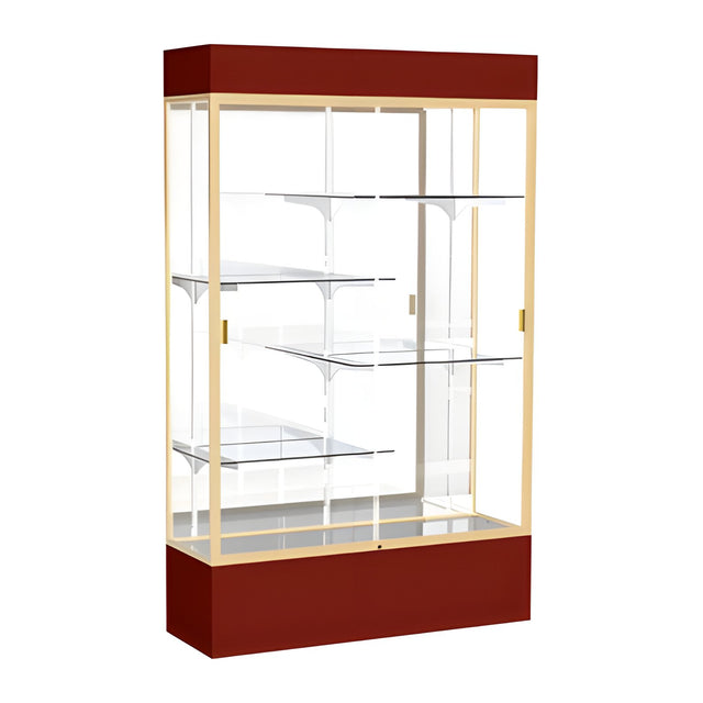 Spirit Maroon Display Case (Lighted), Mirror Back w/ Champagne aluminum frame finish, 80"H x 48"W x 16"D