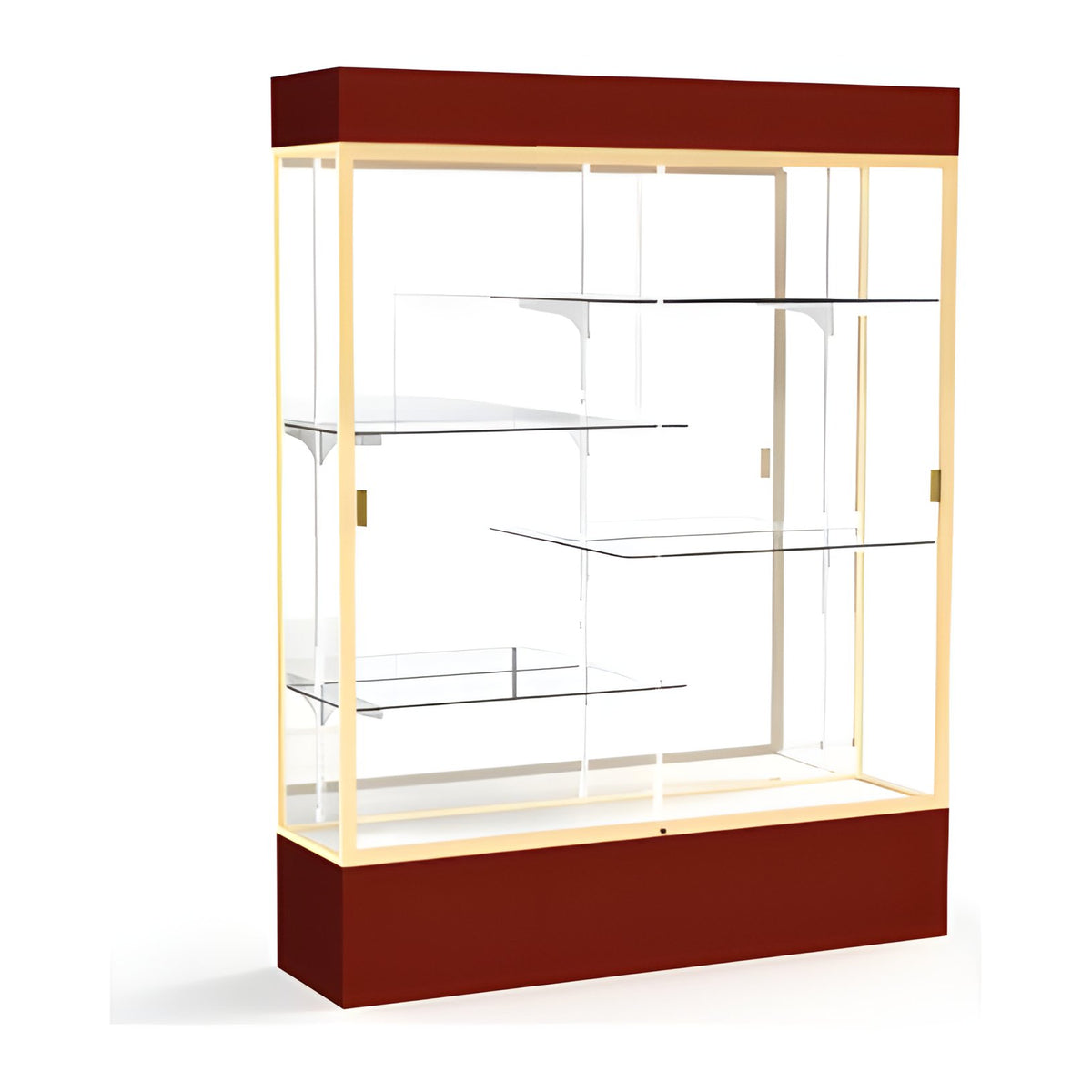 Spirit Maroon Display Case (Lighted), Mirror Back w/ Champagne aluminum frame finish, 80"H x 60"W x 16"D