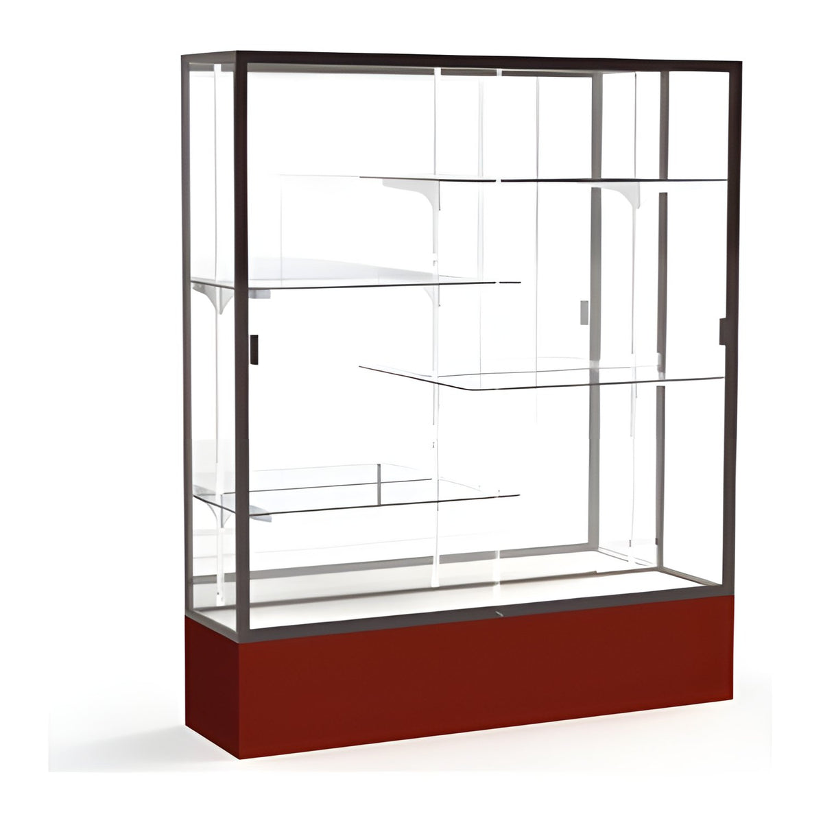 Spirit Maroon Display Case (Unighted), Mirror Back w/ Dark Bronze aluminum frame finish, 72"H x 60"W x 16"D