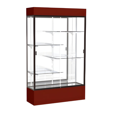 Spirit Maroon Display Case (Lighted), Mirror Back w/ Dark Bronze aluminum frame finish, 80"H x 48"W x 16"D