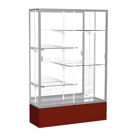 Spirit Maroon Display Case (Unighted), Mirror Back w/ Satin Natural aluminum frame finish, 72"H x 48"W x 16"D