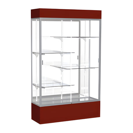 Spirit Maroon Display Case (Lighted), Mirror Back w/ Satin Natural aluminum frame finish, 80"H x 48"W x 16"D