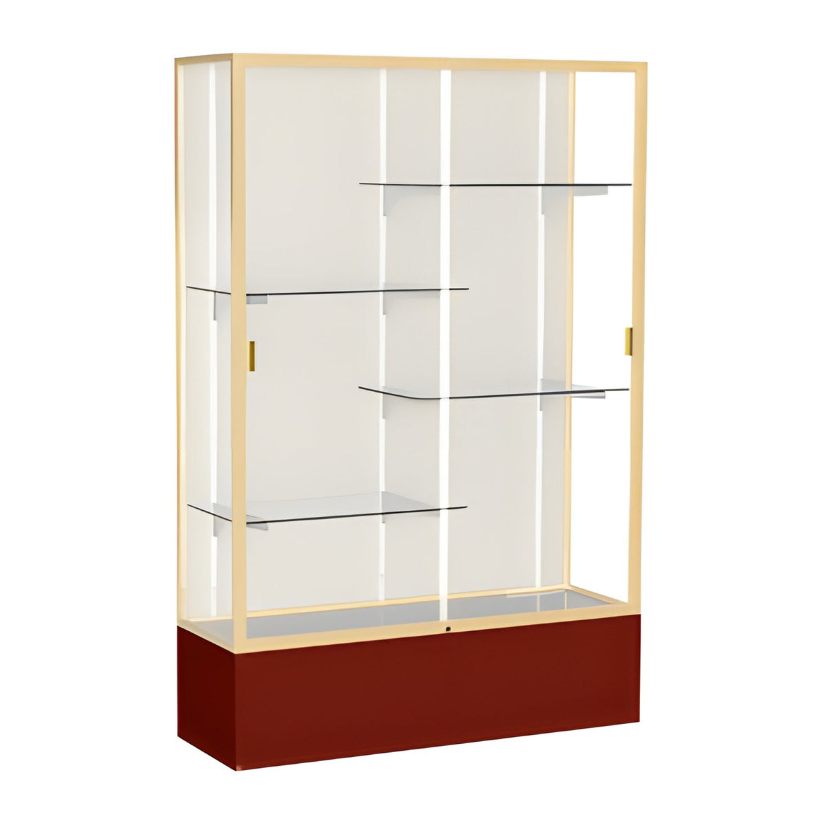 Spirit Maroon Display Case (Unighted), Plaque Fabric Back w/ Champagne aluminum frame finish, 72"H x 48"W x 16"D