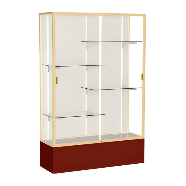 Spirit Maroon Display Case (Unighted), Plaque Fabric Back w/ Champagne aluminum frame finish, 72"H x 48"W x 16"D