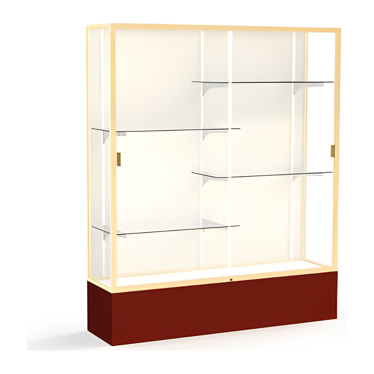 Spirit Maroon Display Case (Unighted), Plaque Fabric Back w/ Champagne aluminum frame finish, 72"H x 60"W x 16"D