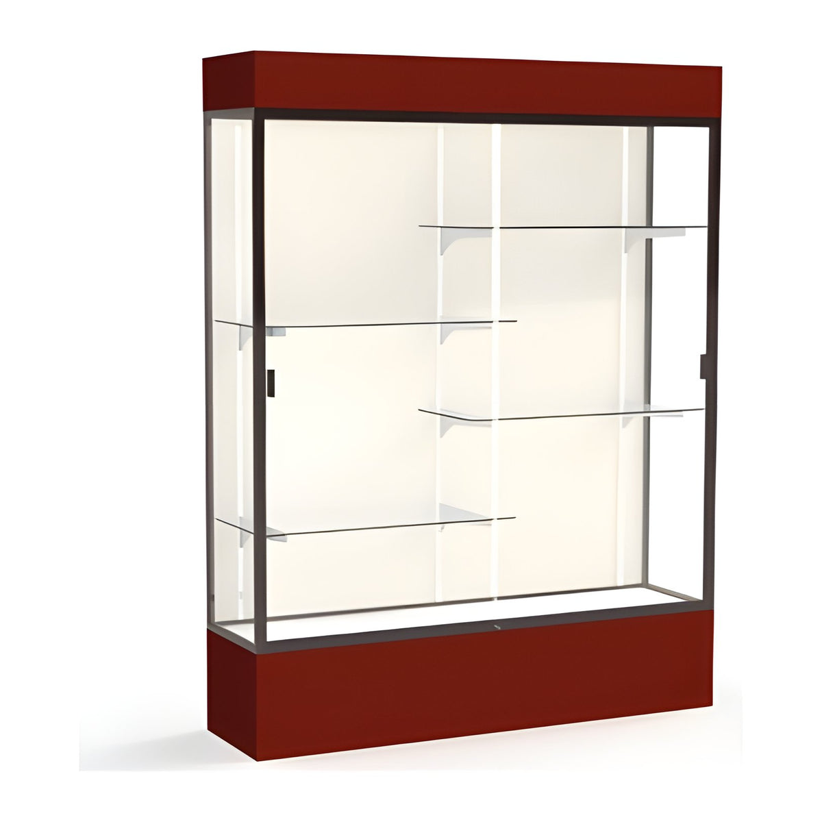Spirit Maroon Display Case (Lighted), Plaque Fabric Back w/ Dark Bronze aluminum frame finish, 80"H x 60"W x 16"D