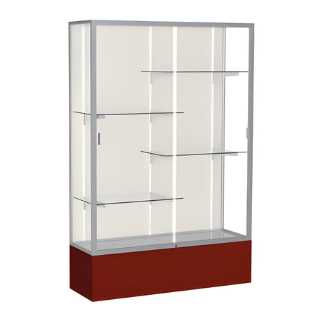 Spirit Maroon Display Case (Unighted), Plaque Fabric Back w/ Satin Natural aluminum frame finish, 72"H x 48"W x 16"D