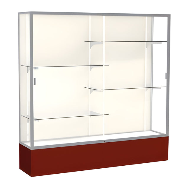 Spirit Maroon Display Case (Unighted), Plaque Fabric Back w/ Satin Natural aluminum frame finish, 72"H x 72"W x 16"D