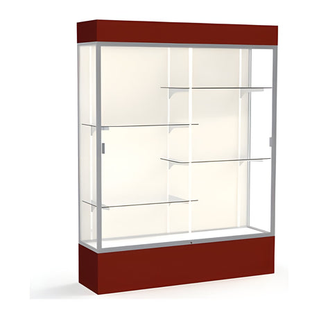 Spirit Maroon Display Case (Lighted), Plaque Fabric Back w/ Satin Natural aluminum frame finish, 80"H x 60"W x 16"D