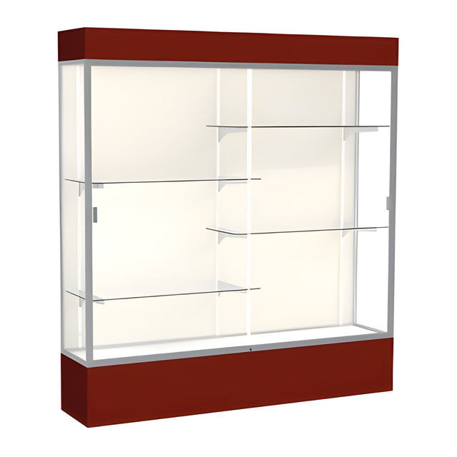 Spirit Maroon Display Case (Lighted), Plaque Fabric Back w/ Satin Natural aluminum frame finish, 80"H x 72"W x 16"D